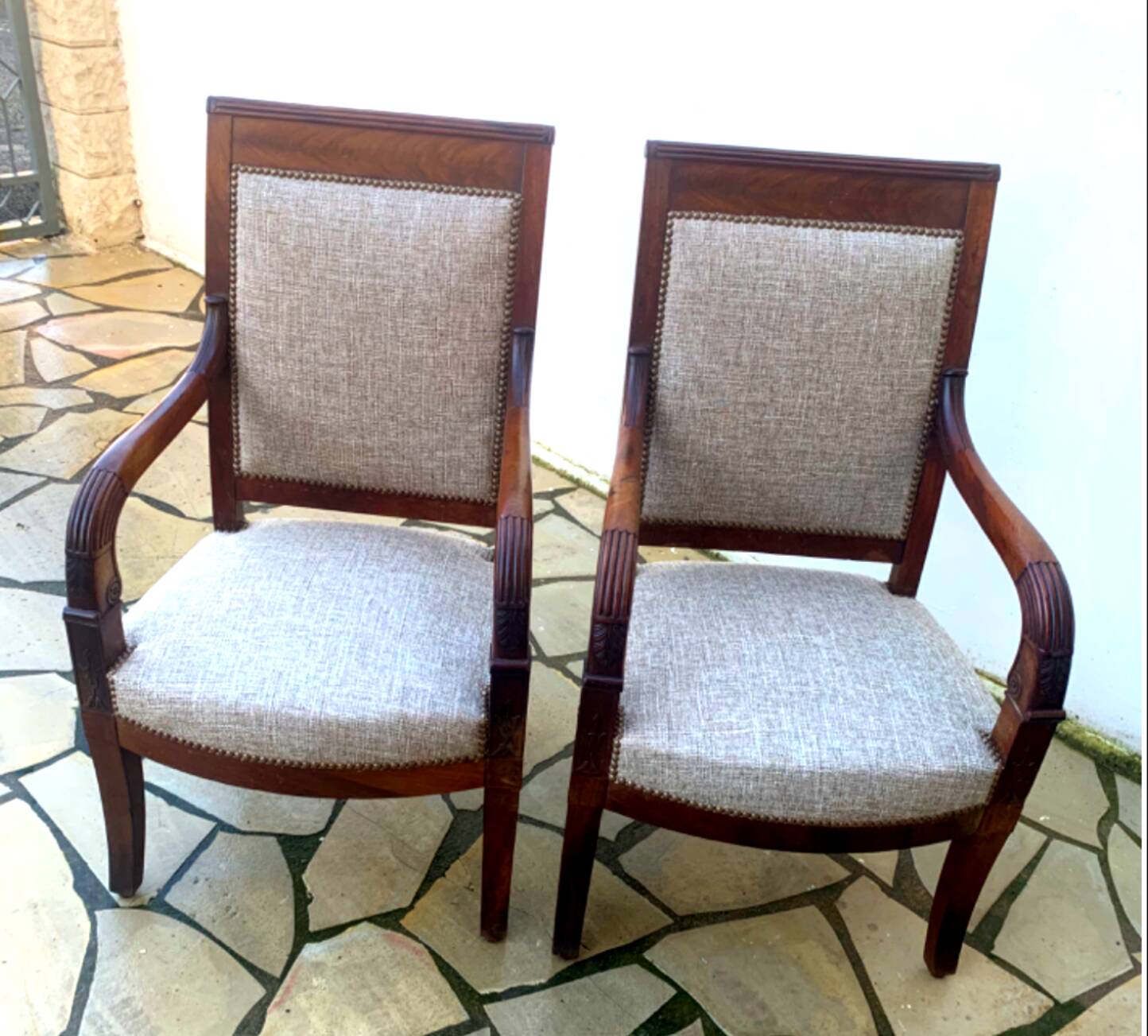 Pair of Directoire period mahogany armchairs