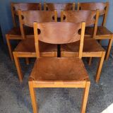 6 chaise regain orme massif et cuir epais