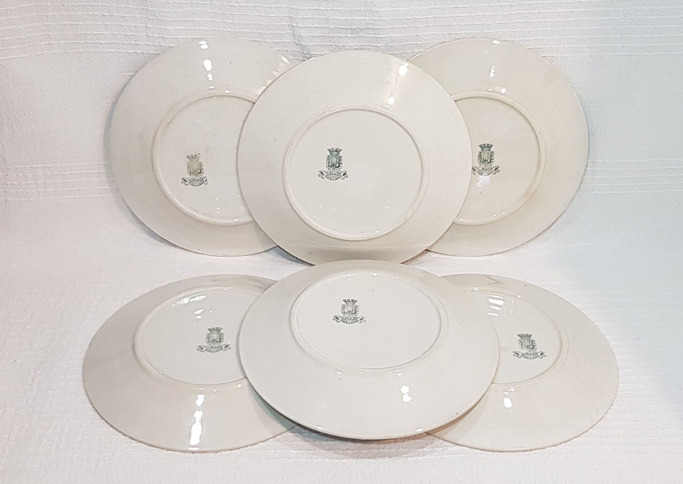 Lot de 6 assiettes plates en porcelaine opaque de Gien modèle Montigny, terre de fer.