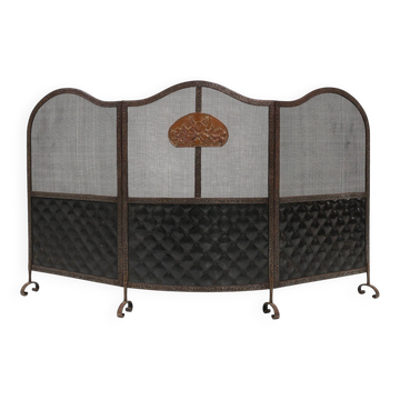 French Art Deco Wrought Iron Fireplace Screen, 1890s