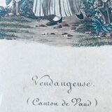 Framed antique engraving, harvest scene