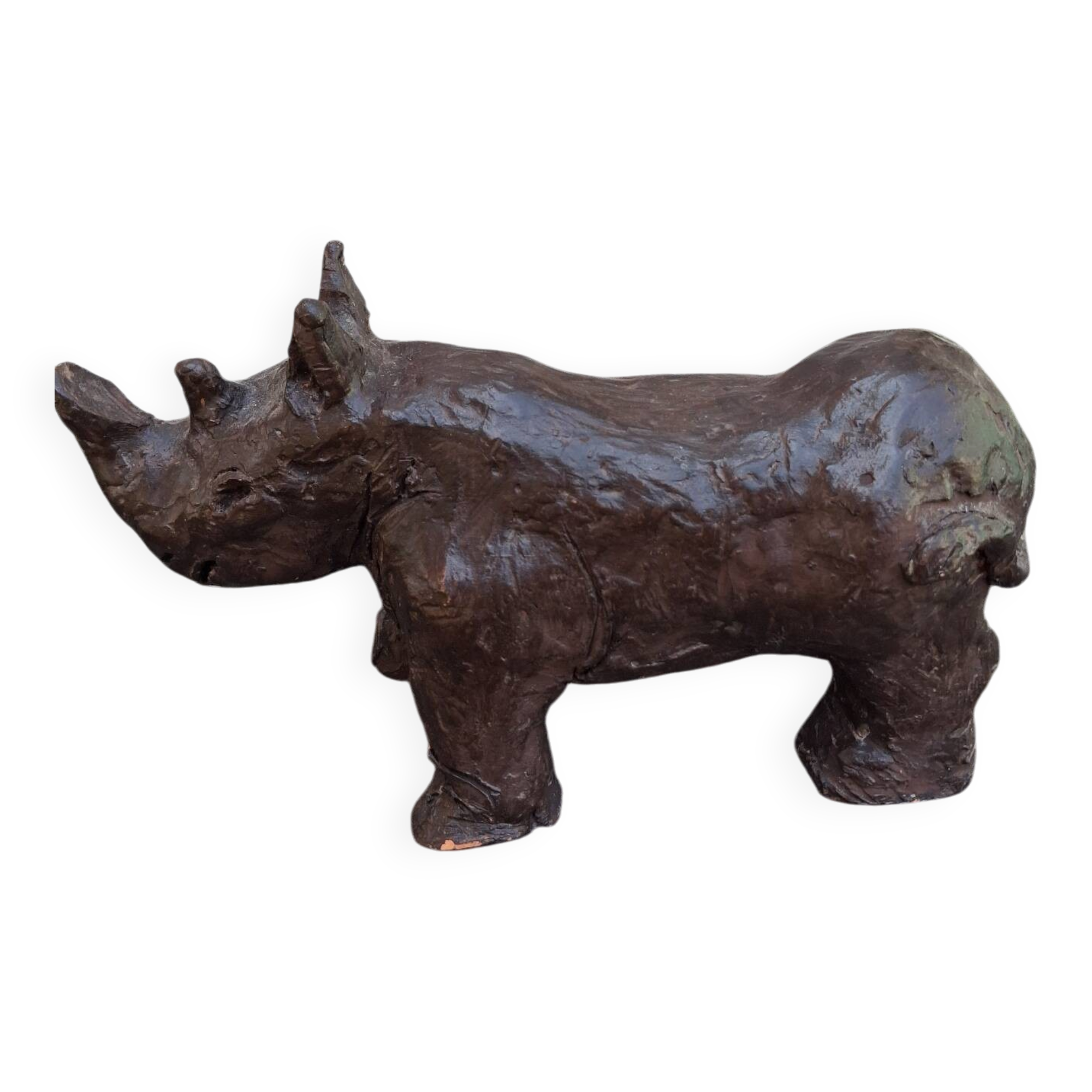 Sculpture hippopotame terre cuite patinée