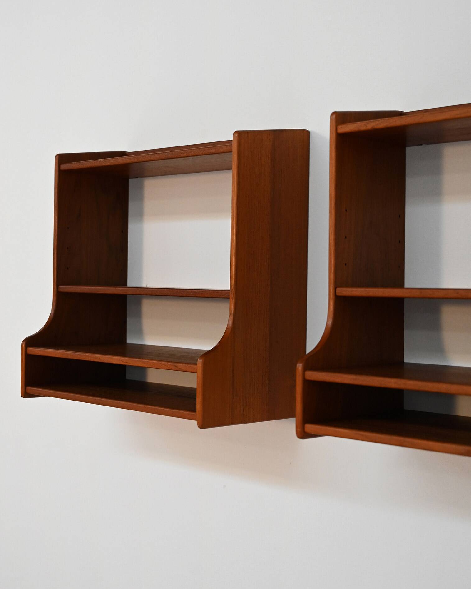 Wall-mounted teak bedside tables Scandinavia 1960s