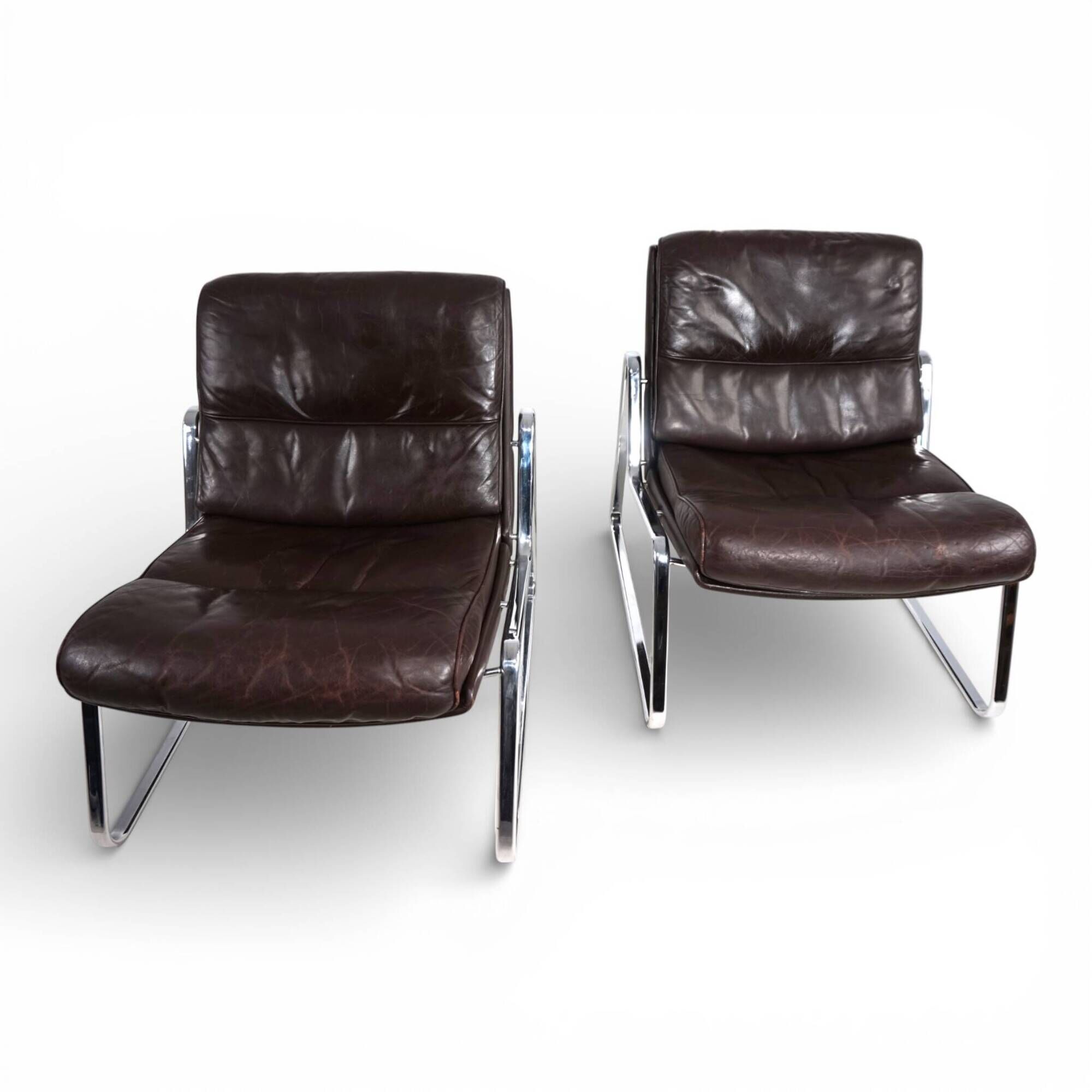 Set of 2 Drabert lounge chairs in brown leather by Gerd Lange, 1970