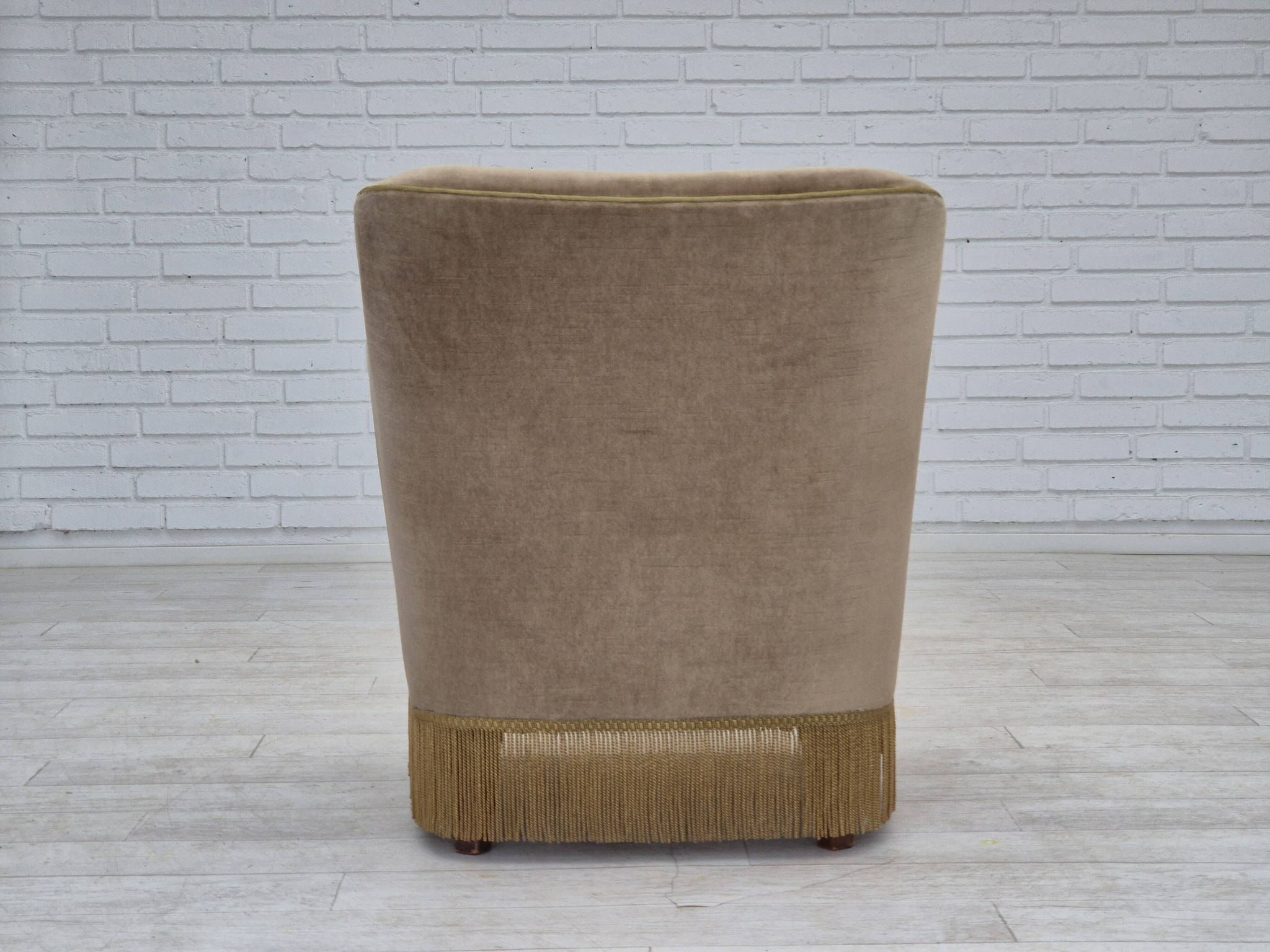 1970s, Danish lounge chair, original condition, furniture velour, beech wood legs.