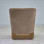 1970s, Danish lounge chair, original condition, furniture velour, beech wood legs.