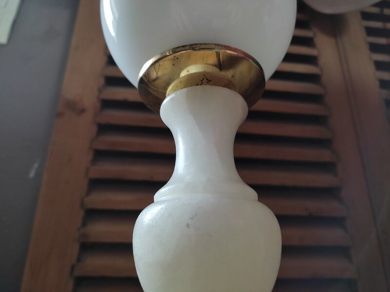 Original bedside desk lamp Base Marble White Globe opaline old vintage