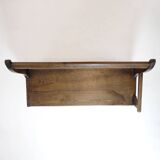 Handcrafted wooden bench with armrest and left drawer.