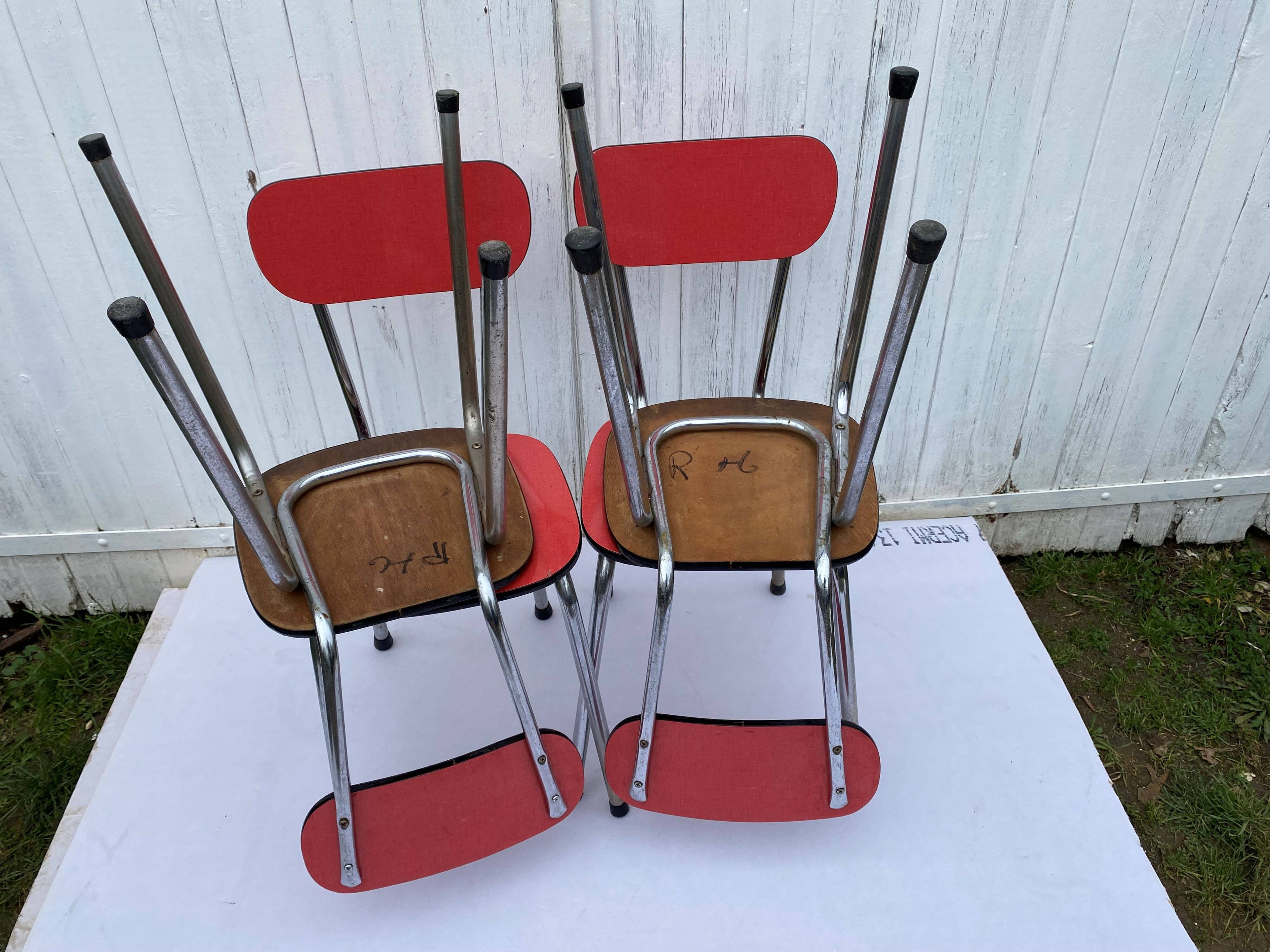 Set of 4 vintage chairs in pop red formica 1960s
