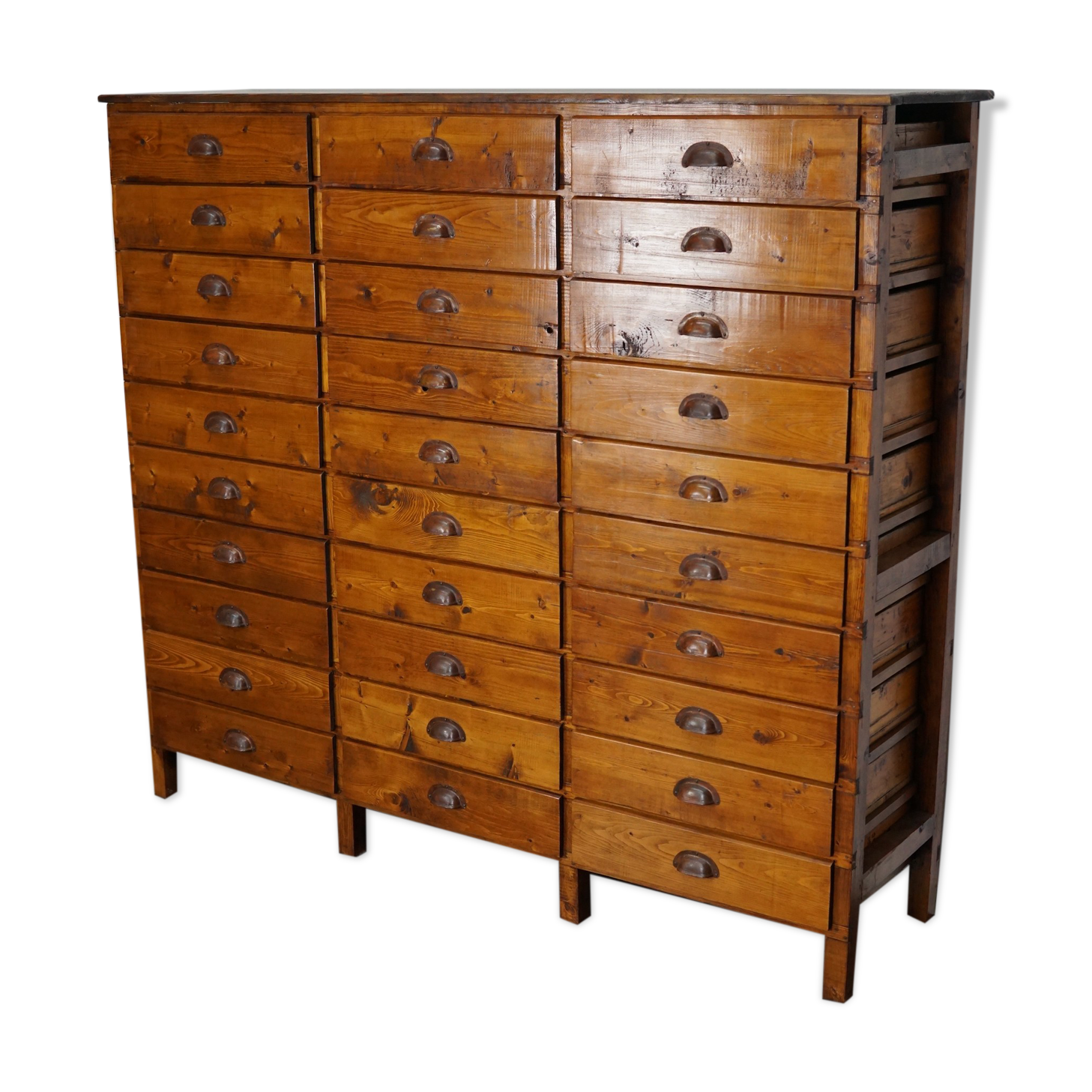 Dutch pine industrial apothecary cabinet, 1950s