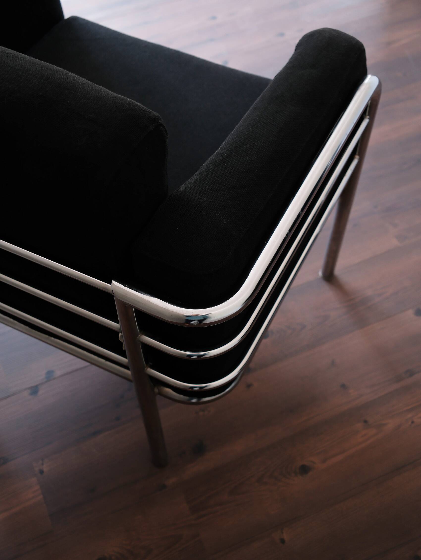 Pair of fabric armchairs – modernist design, circa 1970-80