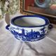 English porcelain flower pot or planter, blue Victorian landscape