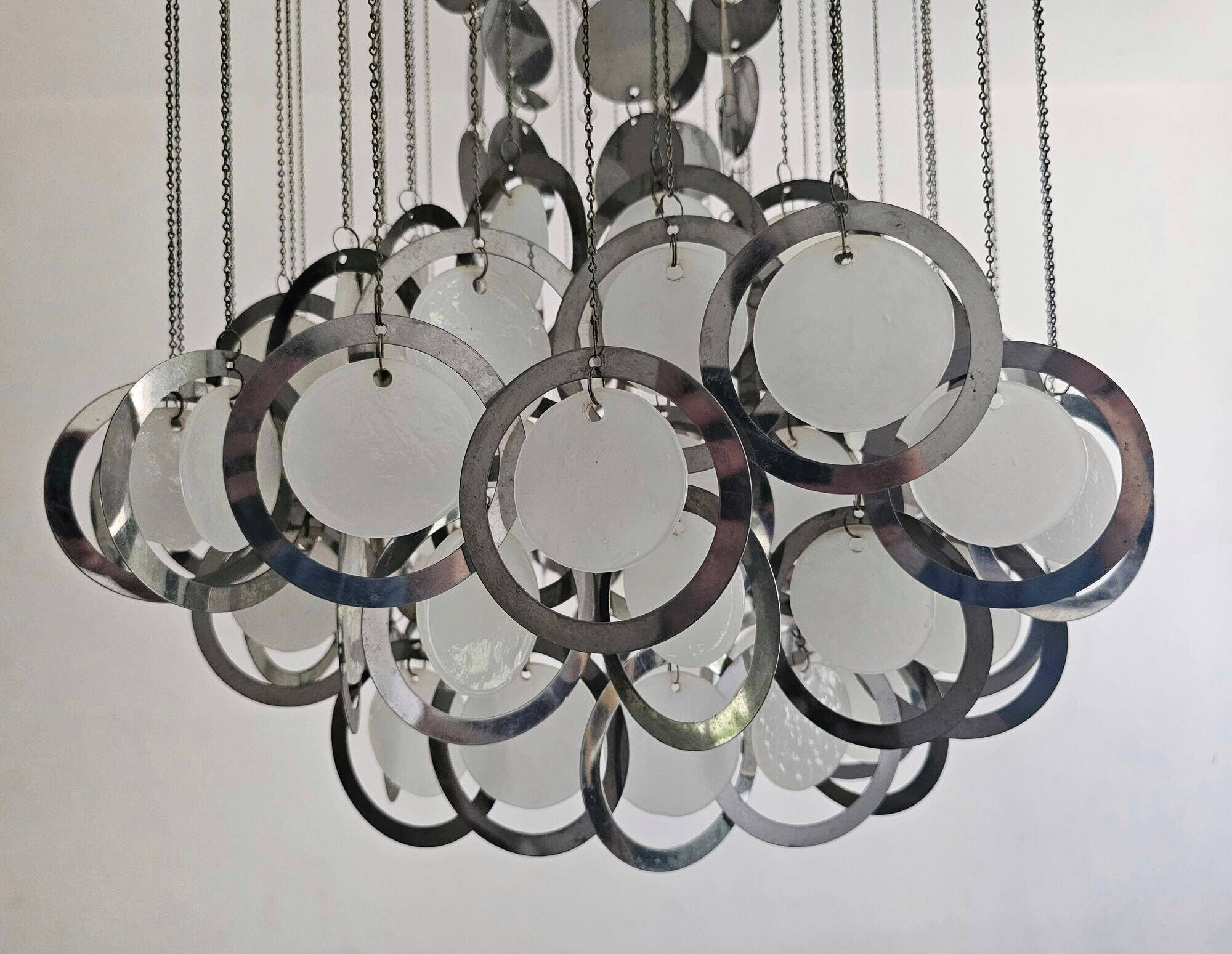 Lustre Disco Mid-Century by Gino Vistosi in chrome and Murano glass