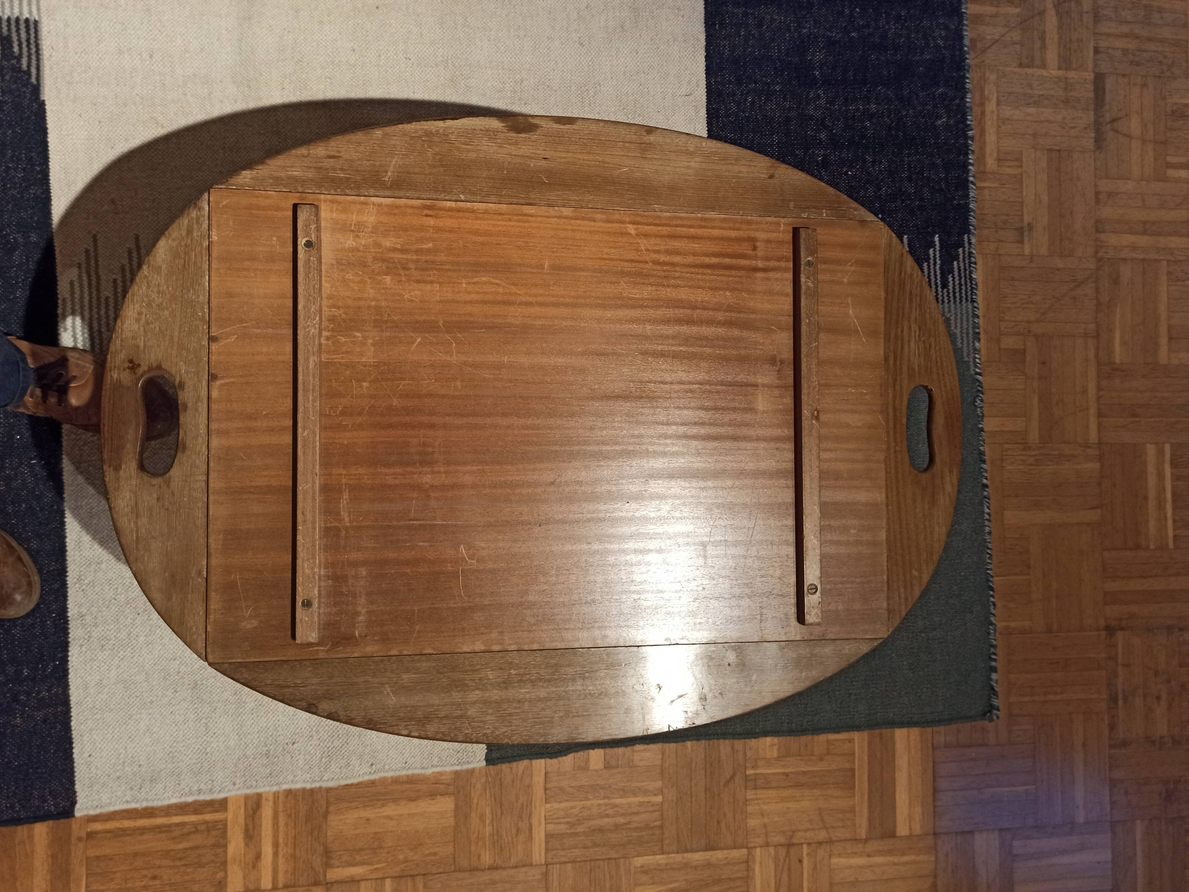 Folding coffee table type Butler marine boat wood and brass mahogany