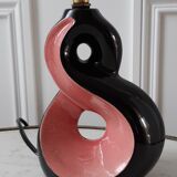 Lamp foot in pink and black ceramic design Vallauris 70s