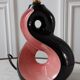 Pied de lampe en céramique rose et noire design Vallauris années 70