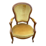 Louis Philippe armchair in oak and mustard yellow velvet from the 19th century