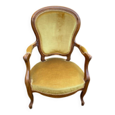 Fauteuil Louis Philippe en chêne et velours jaune moutarde du 19ème siècle