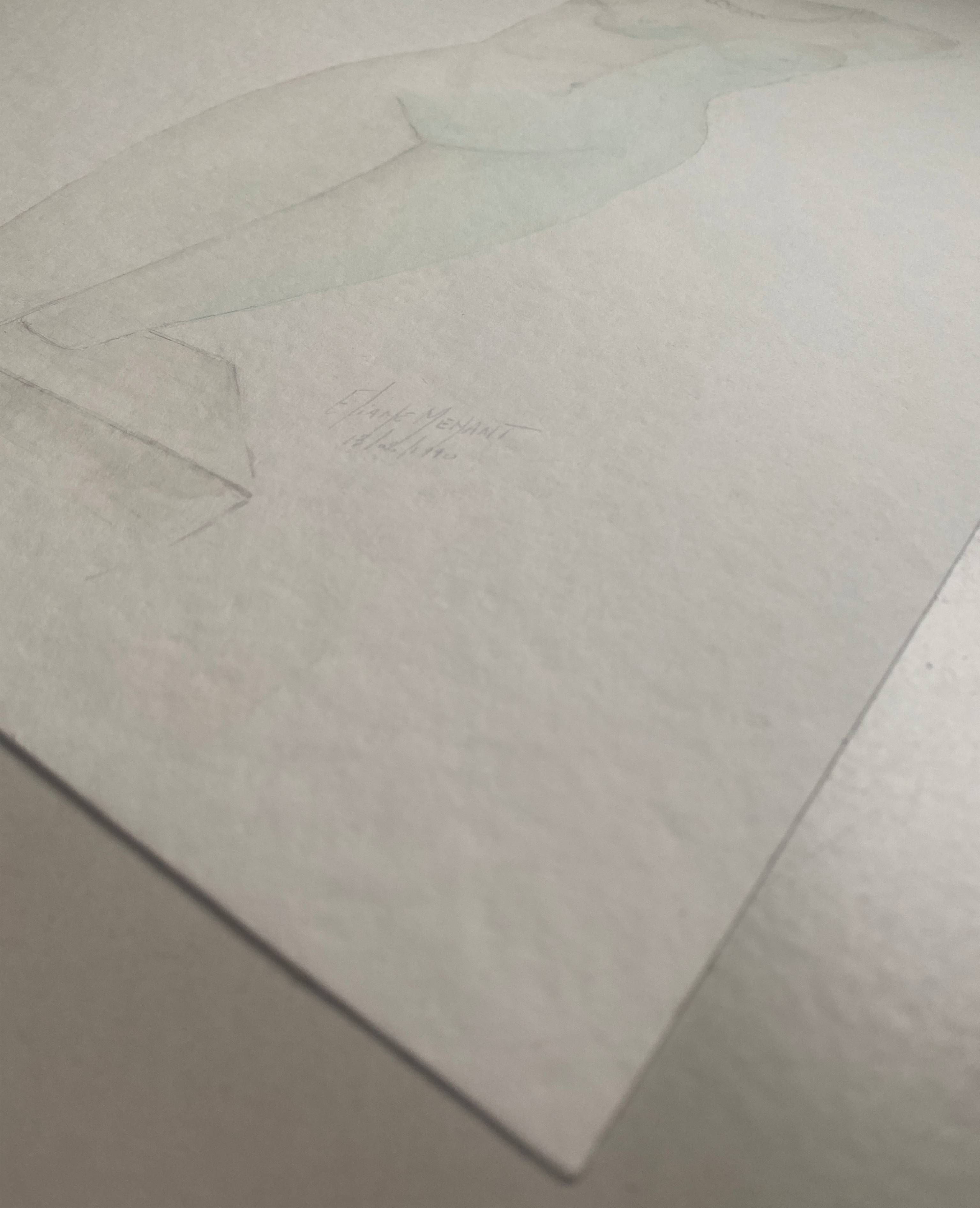 Watercolor Painting "Sheer Nude" Eliane Menant 1990