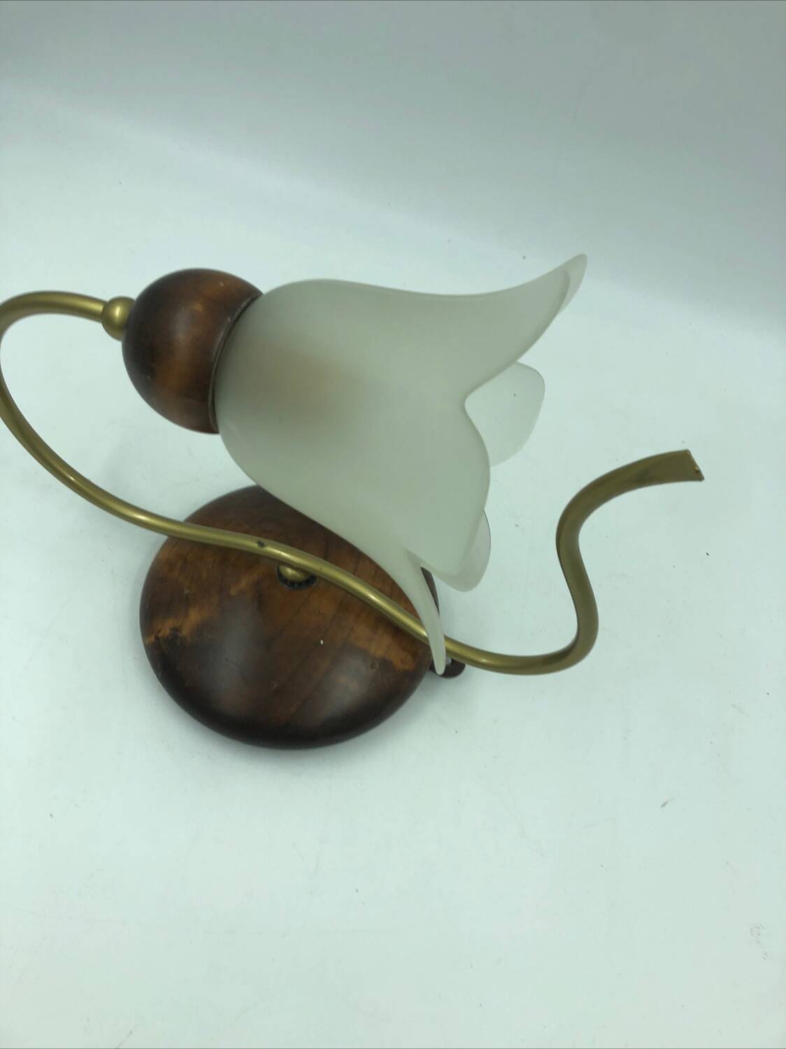 Wood and gold metal wall light with glass tulip