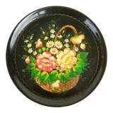 Black metal round top and vintage hand-painted flowers