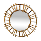 1950s French Rattan Round Mirror