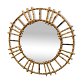 1950s French Rattan Round Mirror