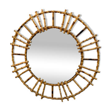 Miroir Rond en Rotin des années 50 France