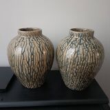 Pair of glazed and veined stoneware vases