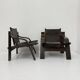 Ensemble de 2 fauteuils en cuir brutalistes, années 1970.