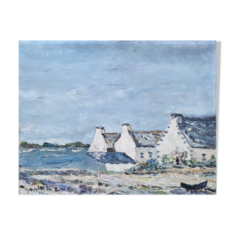 Tableau HST Maurice Agizeau (né en 1945) "Maisons de pêcheurs à Ouessant"