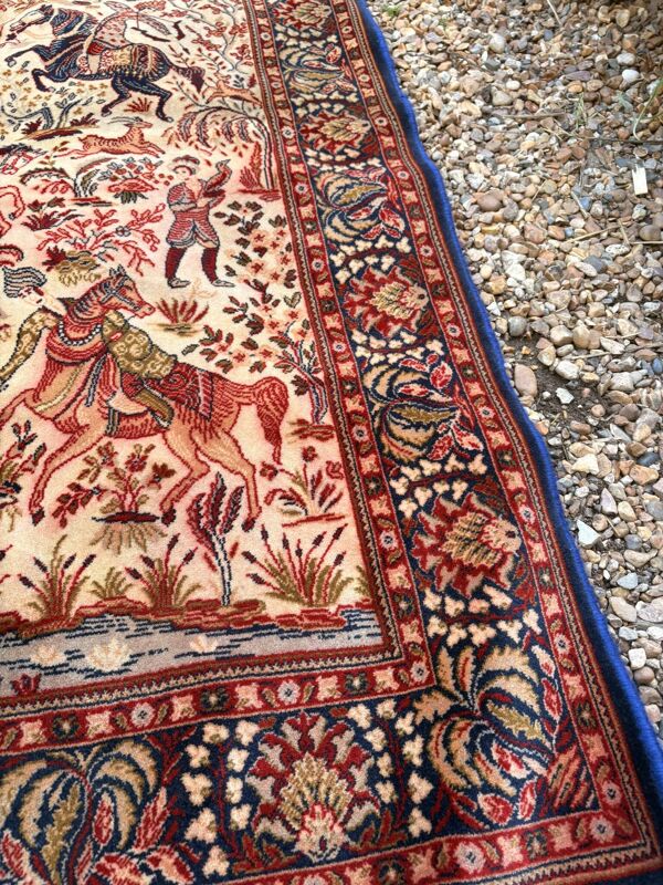 Tapis persan ispahan fait main scène chasse royale laine coton 160x110cm