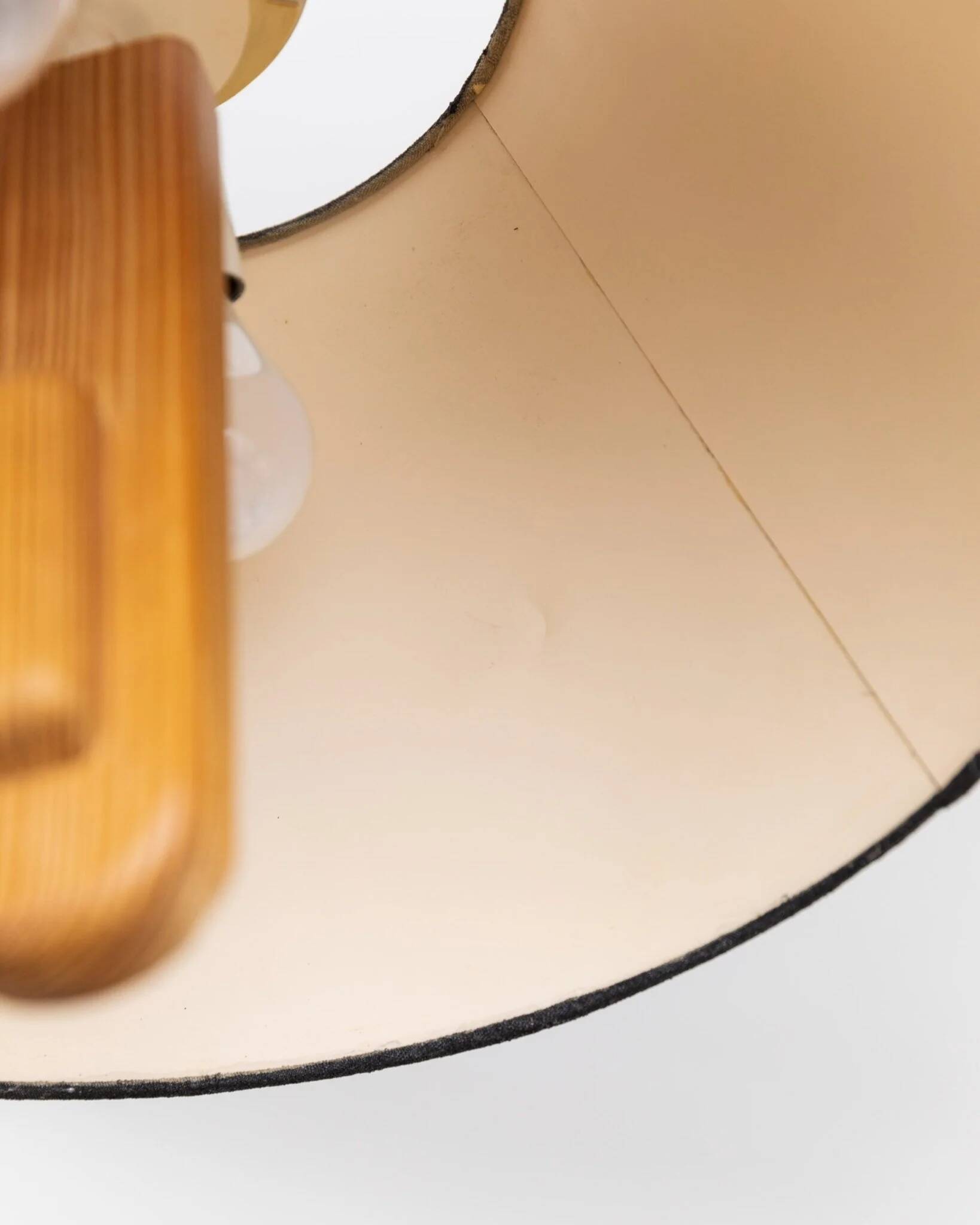 Temde Mid-Century Ceiling Light with dark charcoal silk shade and wooden center column