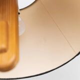 Temde Mid-Century Ceiling Light with dark charcoal silk shade and wooden center column