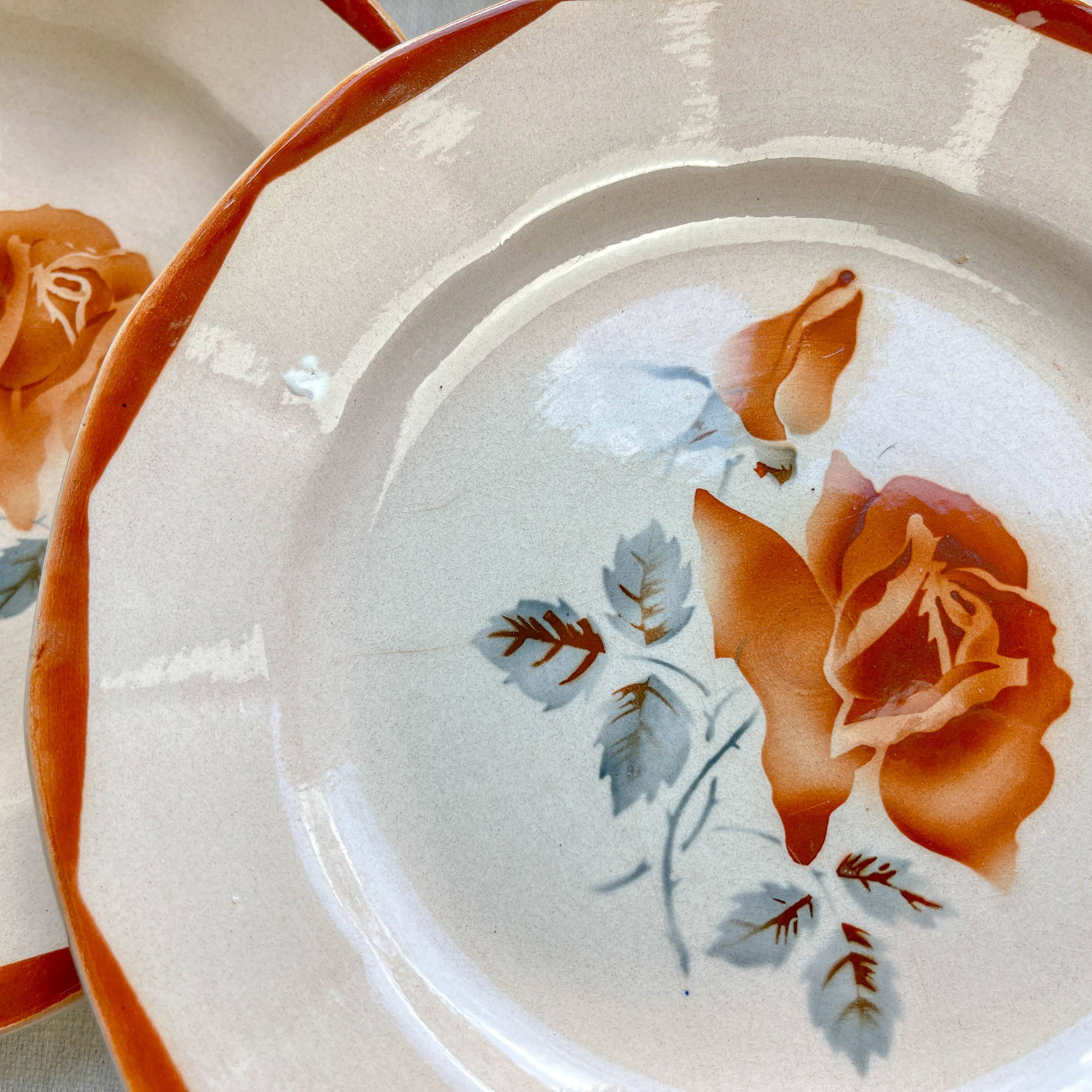 5 Small mismatched pink floral plates 1950 - DIGOIN SARREGUEMINES