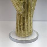 Pair of Hollywood Regency Rattan and Brass Cactus Lamps, Italy, 1990s