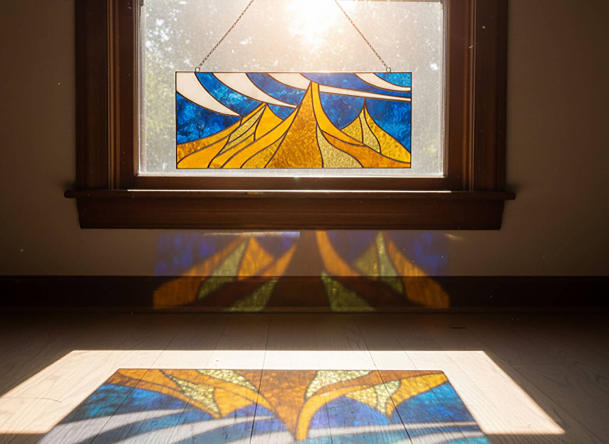 Vitrail paysage – Style Tiffany fait main, panneau décoratif