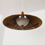 Raffia bast and teak pendant lamp by Temde