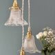 Vintage triple tulip pendant light in chiseled glass and holophane