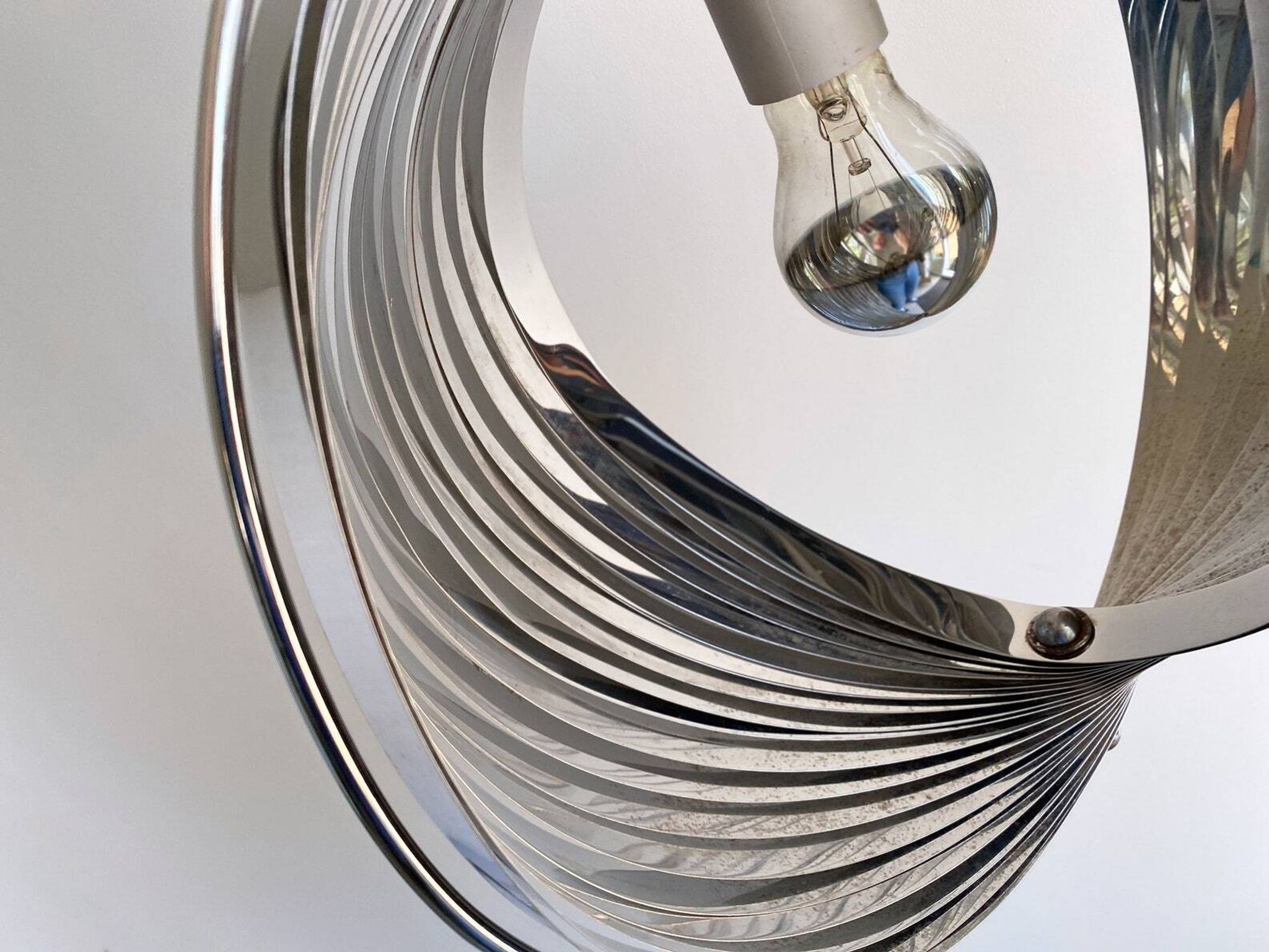 Space Age chrome aluminium moon hanging lamp,  slat lamp