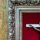 Crucifix, christ, on red velvet frame, silver wood, 50s, 60s, vintage