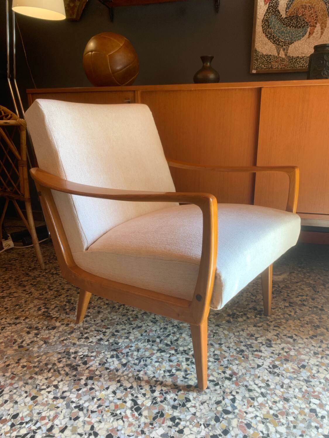 Fauteuil vintage bois et tissu