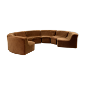 Round vintage modular sofa made of brown velvet from the 1970s