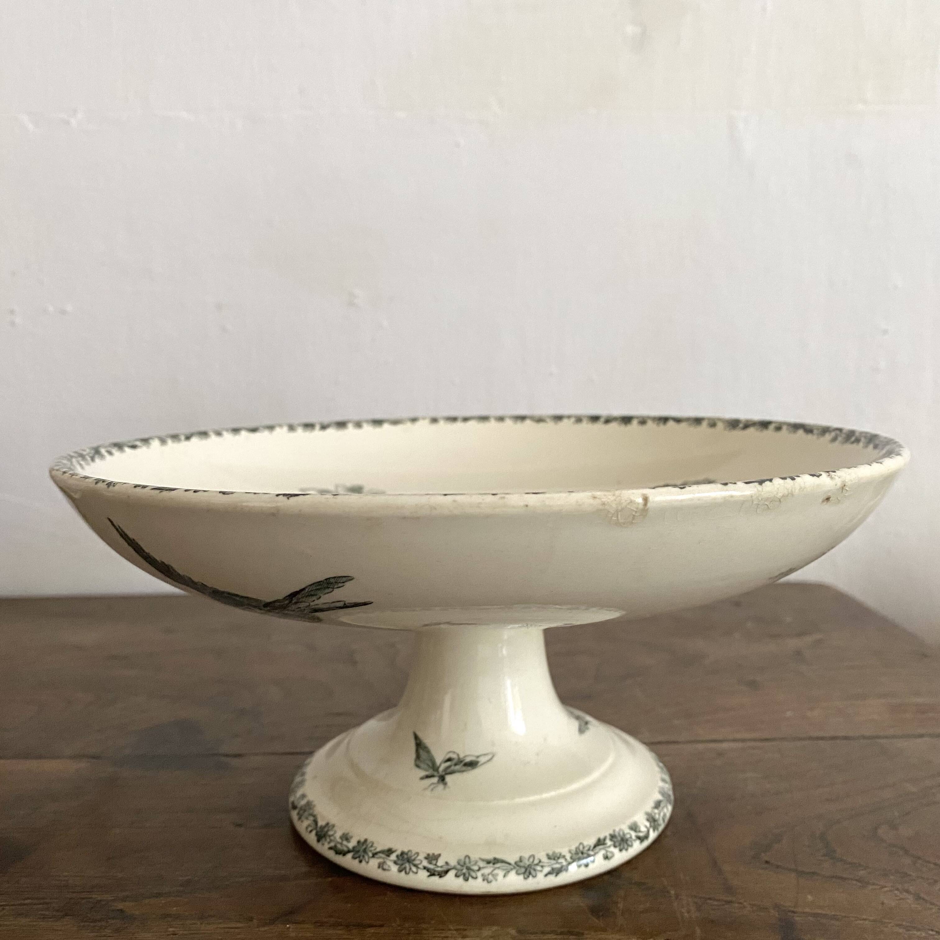 HB&Cie ironstone fruit bowl decorated with flowers, birds and butterflies