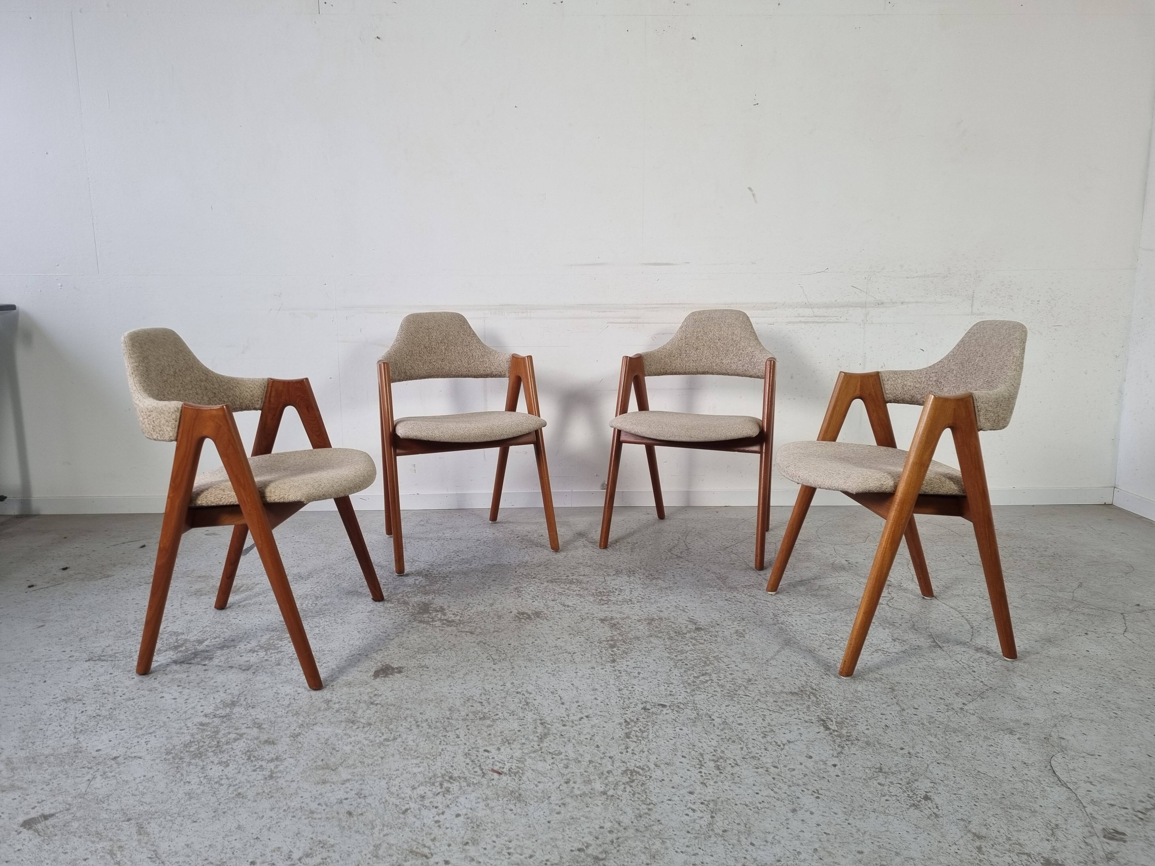 4 teak Compass chairs by Kai Kristiansen for SVA Møbler, 1960s