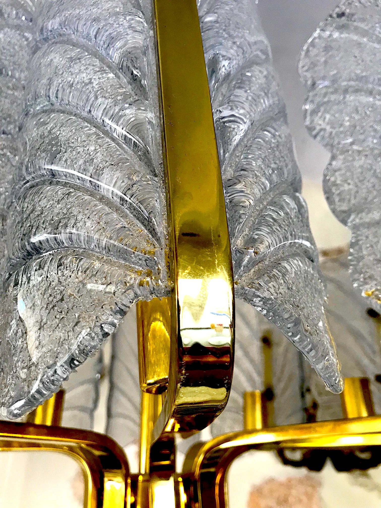 Chandelier Carl Fagerlund by Orrefors with 10 Murano leaves 1960