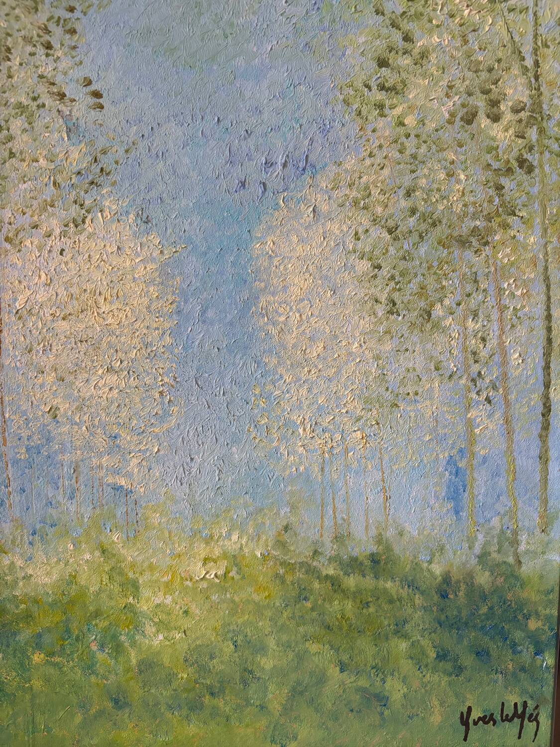Paysage de peupliers signé