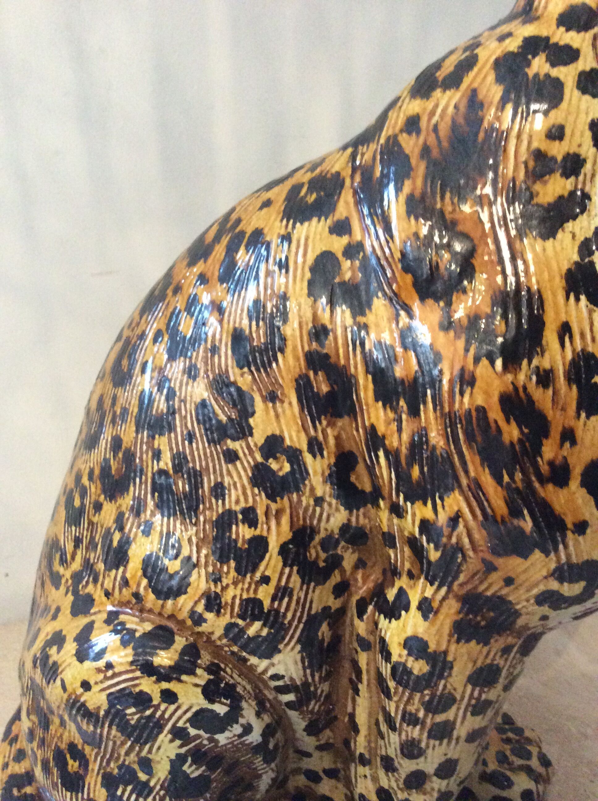 Enamelled terracotta leopard from the 60s Italy