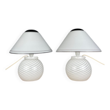 White Murano table lamps, 1970s, set of 2