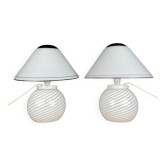 White Murano table lamps, 1970s, set of 2